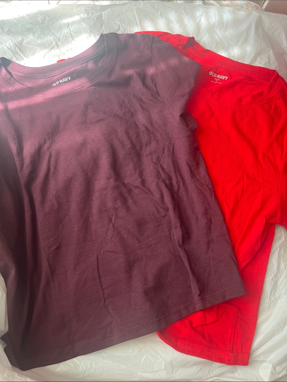 Old Navy Short-Sleeve Tees in Burgundy and Bright Red